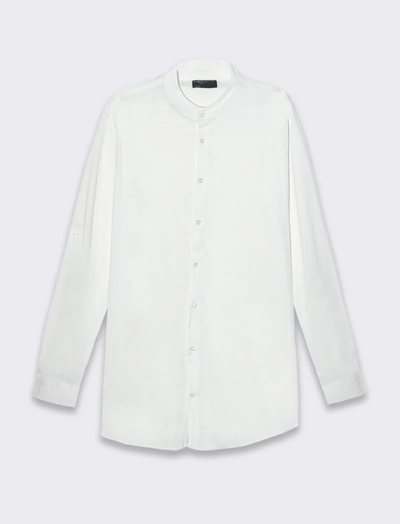 Camicia in jersey slub collo coreano da uomo - Bianco