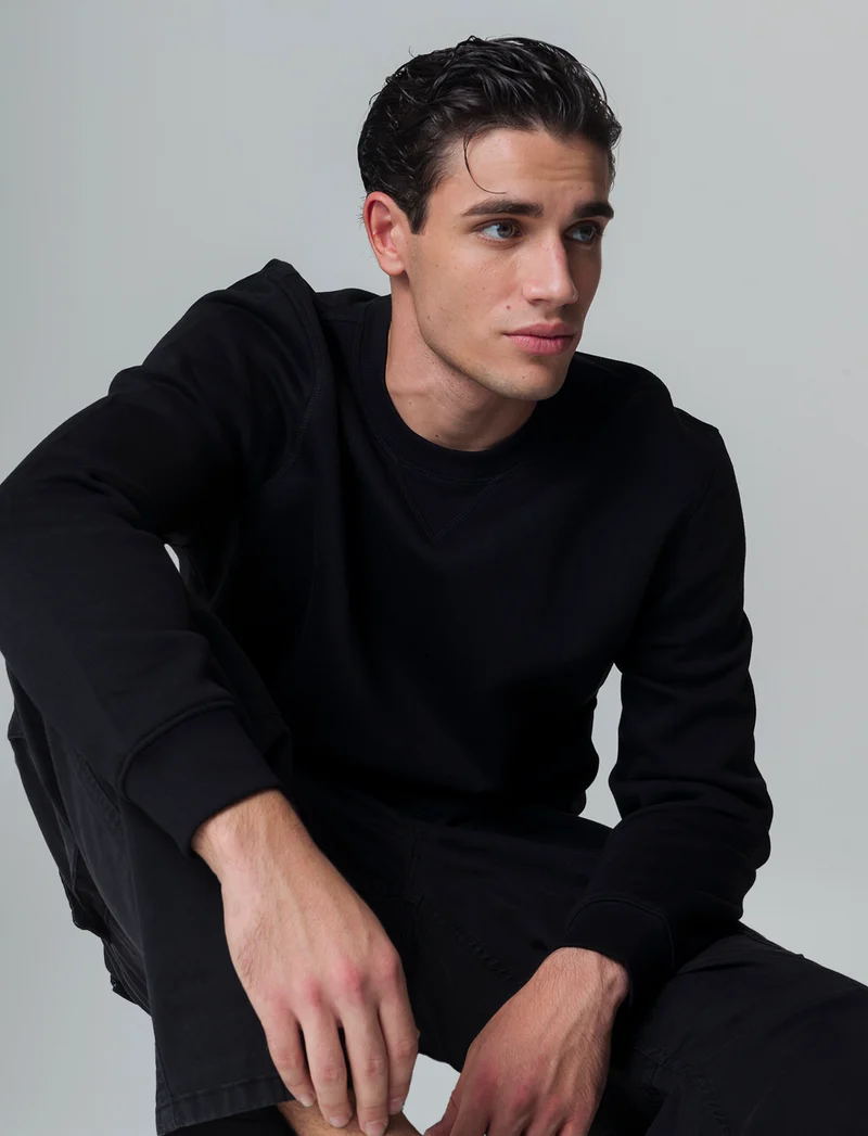 Felpa basic girocollo da uomo - Nero