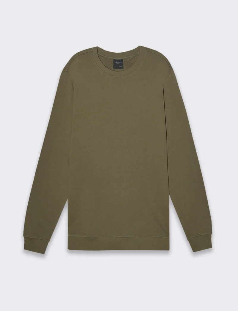 Felpa basic girocollo in cotone da uomo - Verde kaki