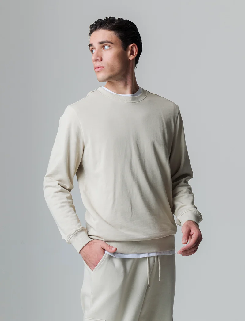 Felpa basic girocollo in cotone da uomo - Grigio ghiaccio