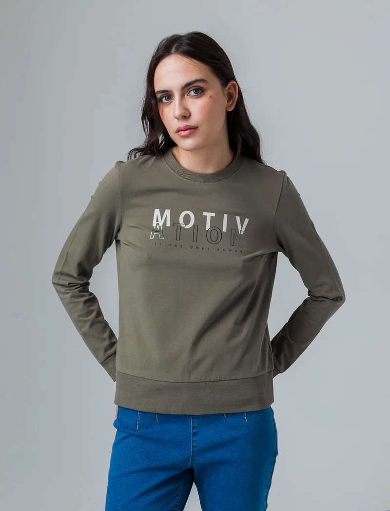T-shirt manica lunga con stampa da donna - Verde salvia
