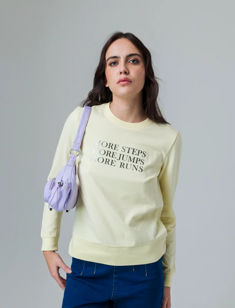 T-shirt manica lunga con stampa da donna - Giallo pastello