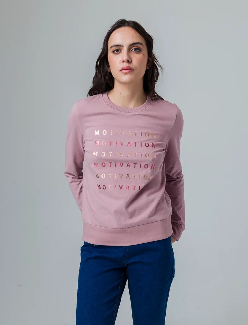 T-shirt manica lunga con stampa da donna - Rosa antico