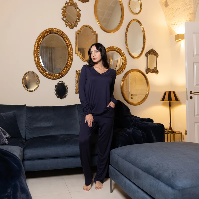 Pigiama lungo Dea da donna in Tencel™ Modal con pizzo