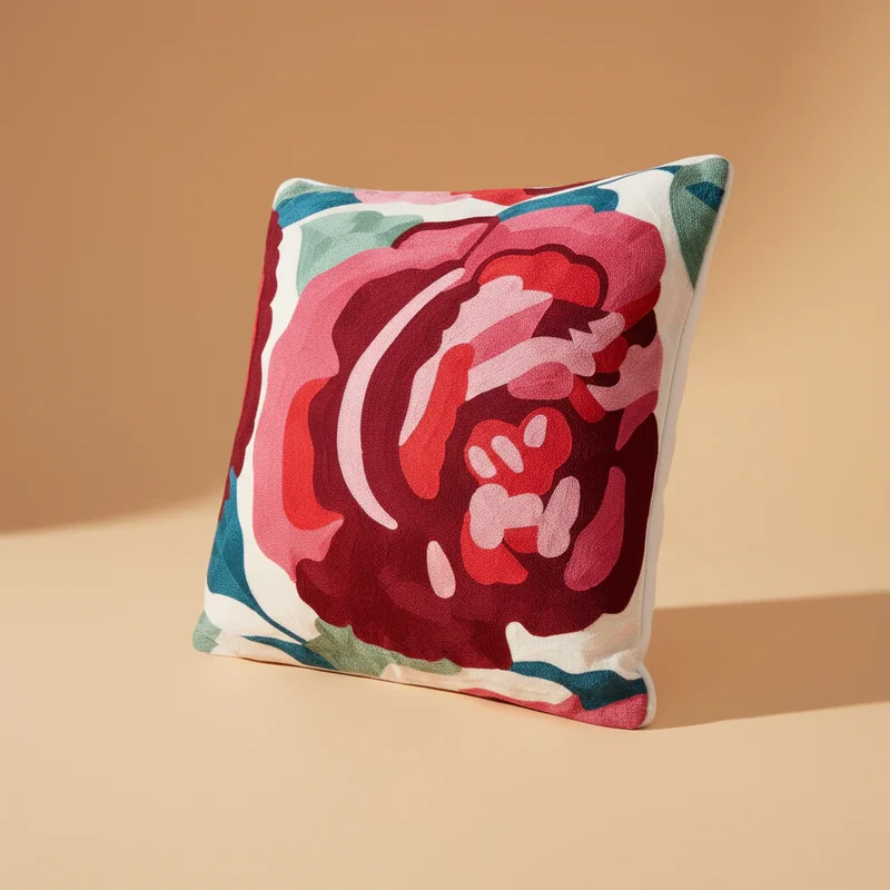 Cuscino Arredo 100% Cotone Ricamato BIG ROSE