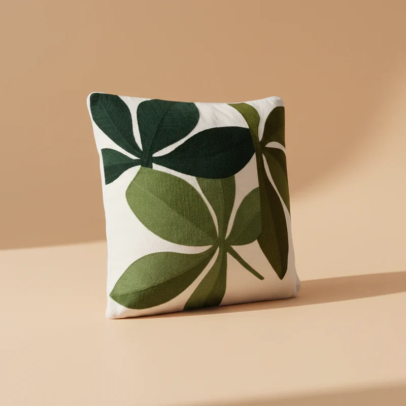 Cuscino Arredo 100% Cotone Ricamato FOGLIE VERDI