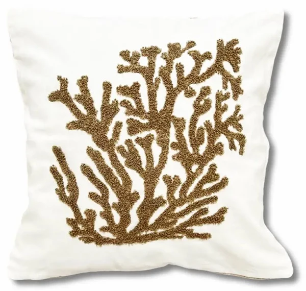Cuscino Arredo Sfoderabile Marea 45x45 cm – Ricamo Corallo – Stile Costiero – S&G Home