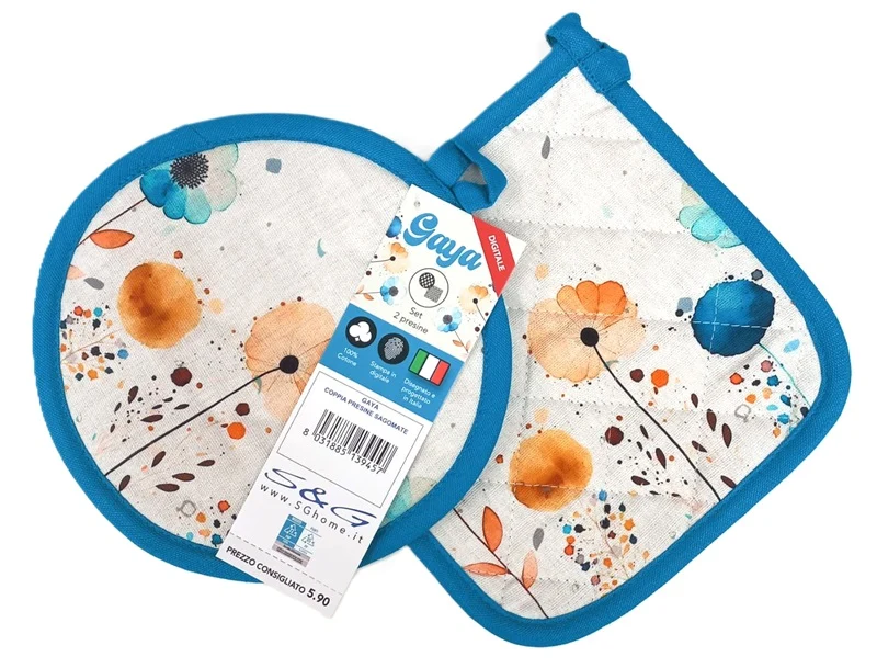 Set 2 presine Gaya in cotone con stampa HD di S&G Home 19x19 cm.