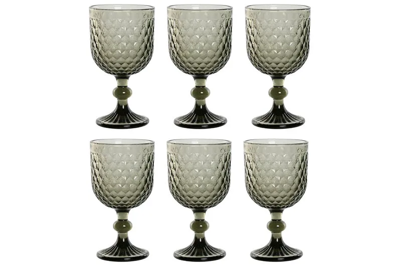 Set 6 Calici Grigi in Cristallo Item International | Bicchieri Eleganti 325 ml con Decoro a Rilievo