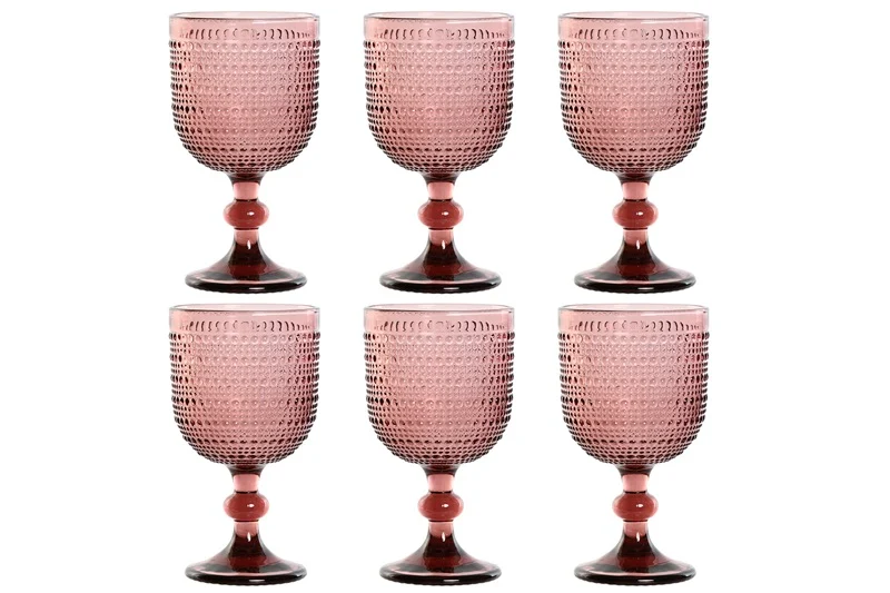 Set 6 Calici Rosa in Cristallo Item International | Bicchieri Eleganti 325 ml con Decoro a Rilievo