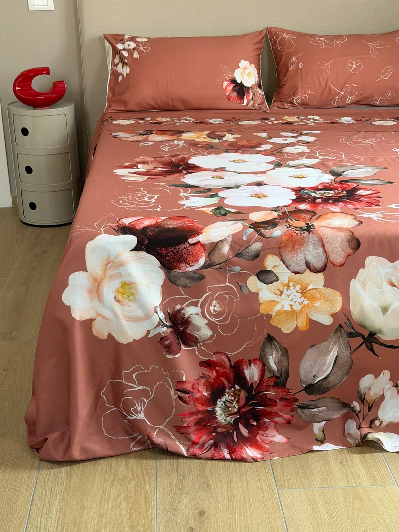 Parure Lenzuola Copriletto Raso 300TC FIORI SUL LETTO - VITTORIA