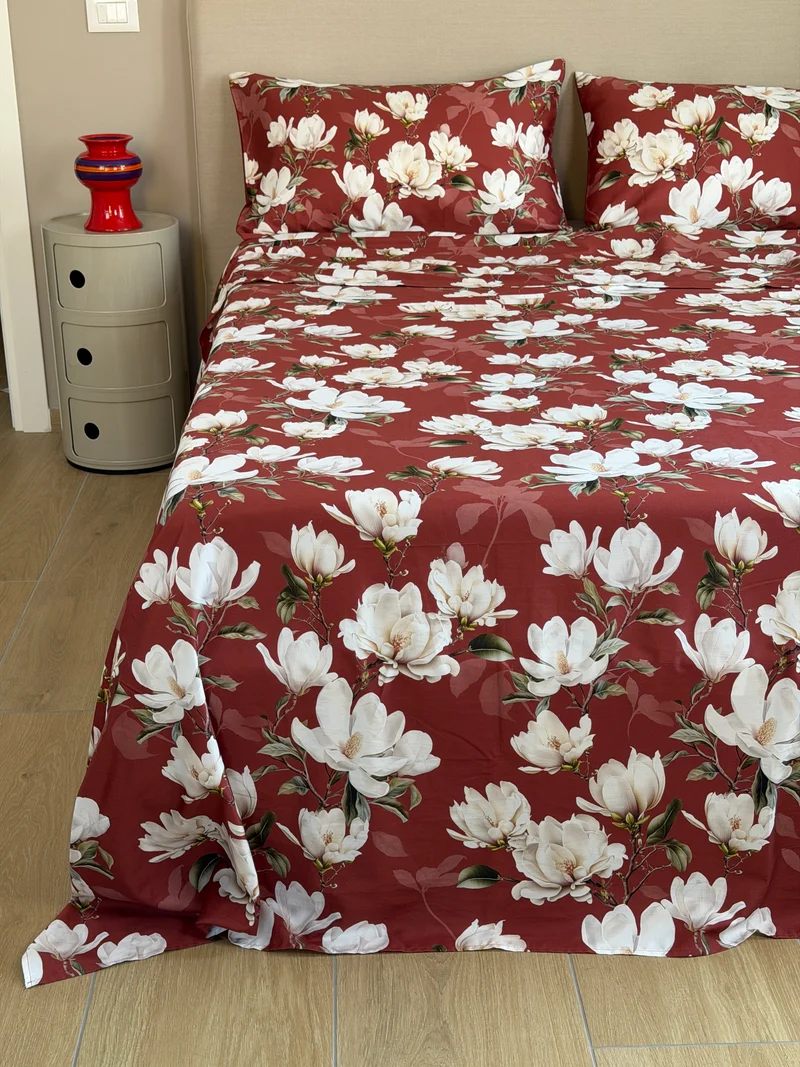 Parure Lenzuola Copriletto Raso 300TC FIORI SUL LETTO - LAVINIA 2.0