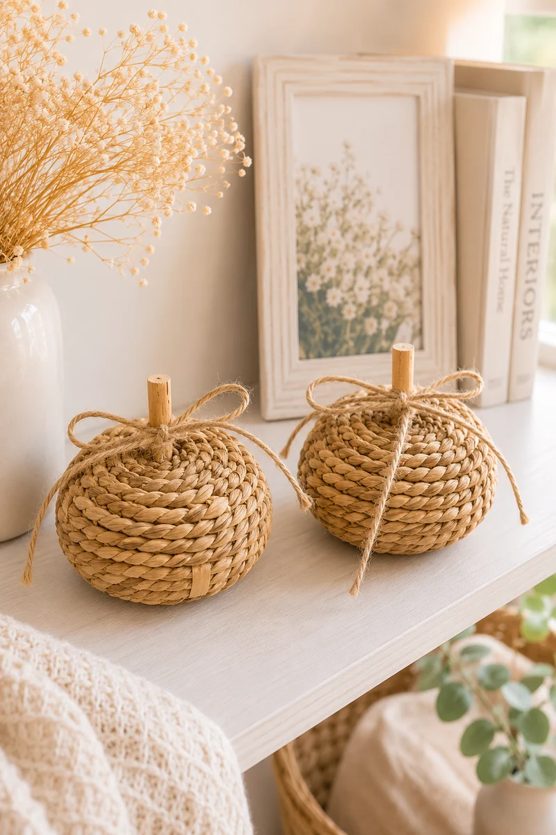 Zucca Decorativa Piccola in Fibra Naturale Intrecciata 🎃