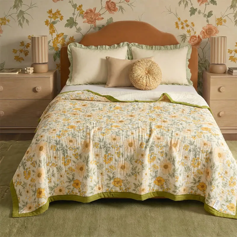 Coperta in garza di cotone gialla Meadow Bloom