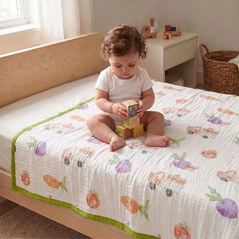 Coperta in garza di cotone con stampa di ortaggi da giardino