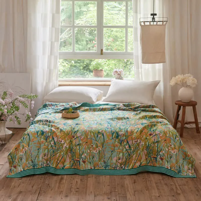 Coperta/trapunta vintage in jacquard di cotone con motivo "Iris Field"