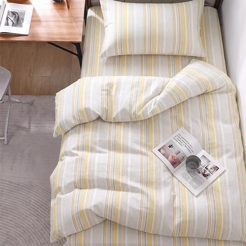 Set di biancheria da letto matrimoniale Singolo XL a righe pastello per dormitorio