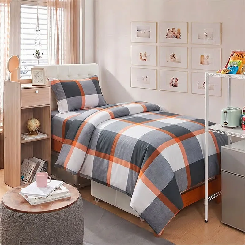 Set di biancheria da letto Singolo XL con fantasia a quadri grigi moderni