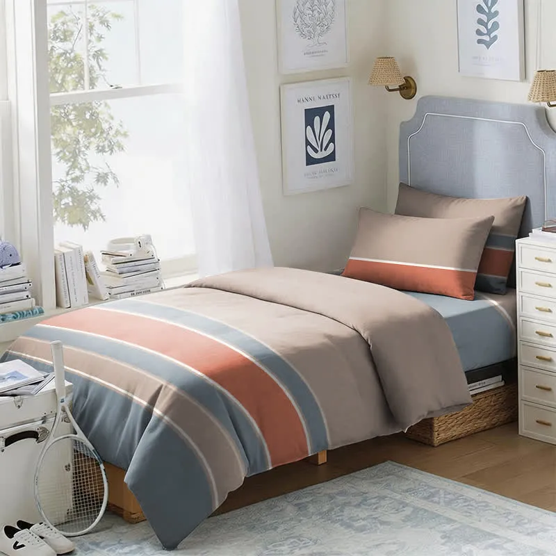 Set di biancheria da letto Singolo XL a righe nei toni della terra