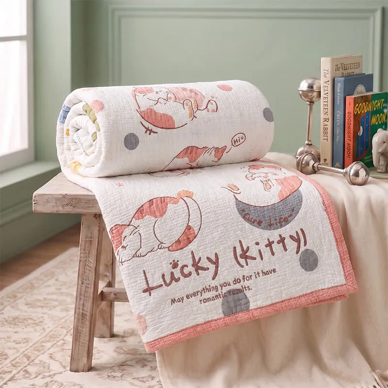 Copertina per neonati trapuntata in lyocell con motivo Lucky Kitty
