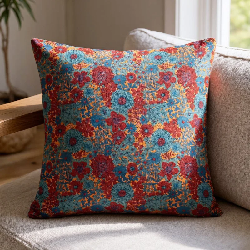 Cuscino vintage in garza di cotone con motivo floreale