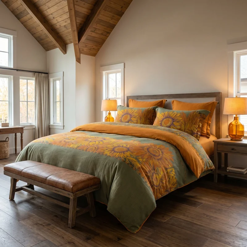 Set di biancheria da letto vintage in garza di cotone con motivo girasoli