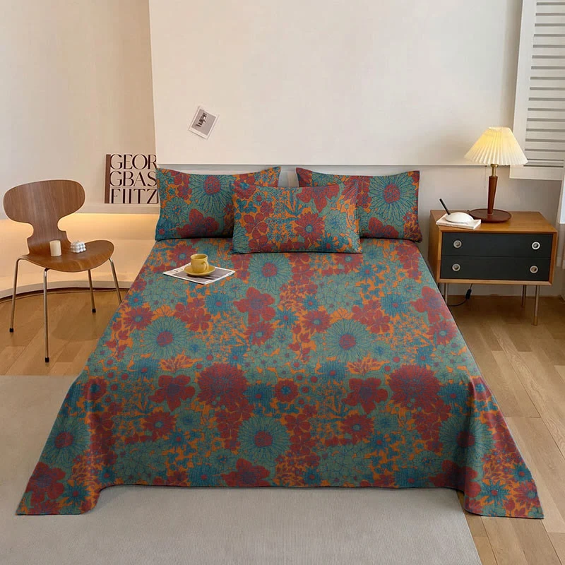 Set di biancheria da letto in garza di cotone con stampa floreale retrò