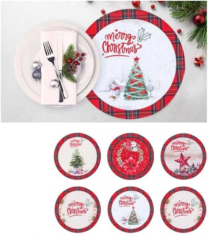 Set di 6 Sottopiatti Natalizi Tiffany sfoderabili in cotone di Vingi