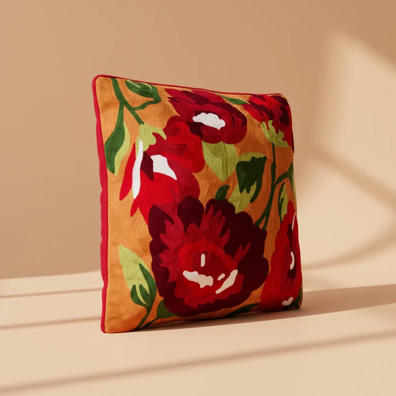 Cuscino Arredo 100% Cotone Ricamato RED GARDEN