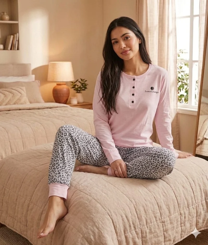 Pigiama Donna Luna Lounge Verona in Cotone Jersey con Maglia Manica Lunga e Pantalone