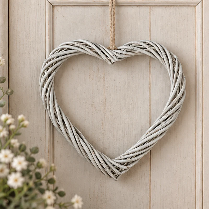 Ghirlanda Decorativa a Cuore Bianco Sbiancato 30 x 30 cm