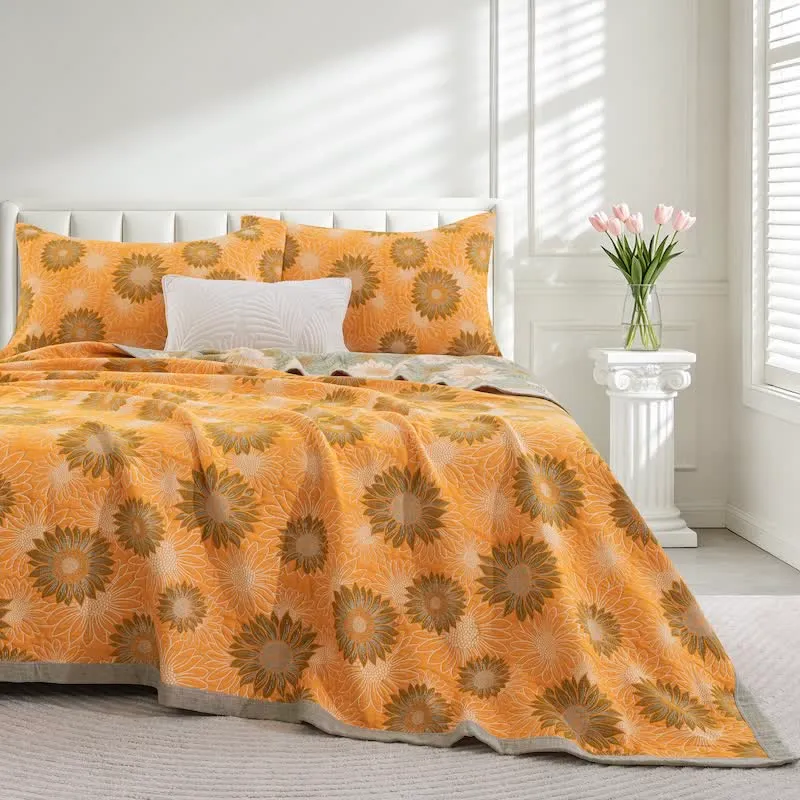 Coperta in garza di cotone con motivo girasoli in stile retrò