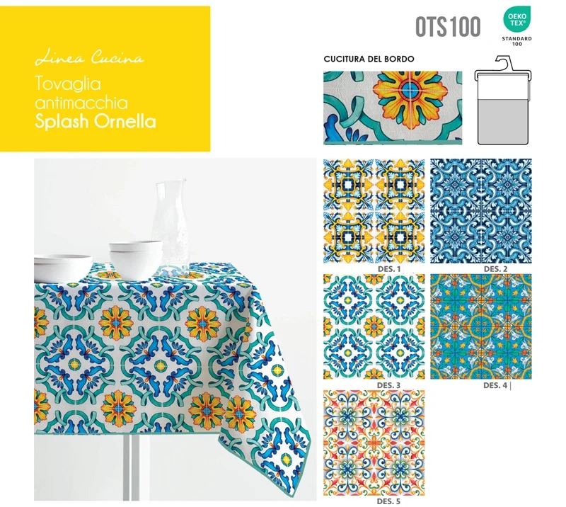 Tovaglia Antimacchia Splash Ornella 12 Posti in Poliestere di Lovely Home – Stile Maiolica Elegante