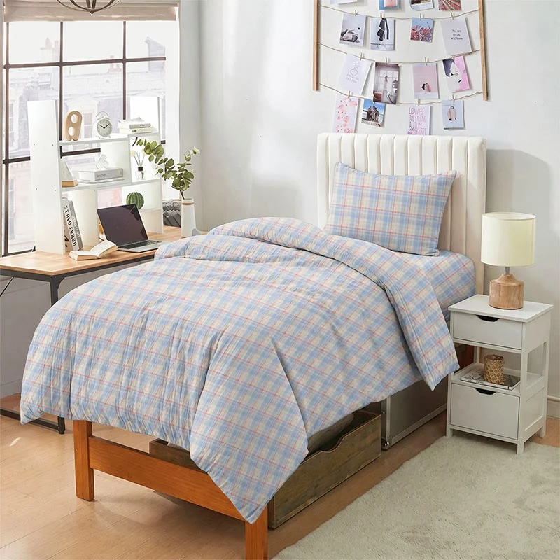 Set di biancheria da letto Singolo XL a quadretti pastello