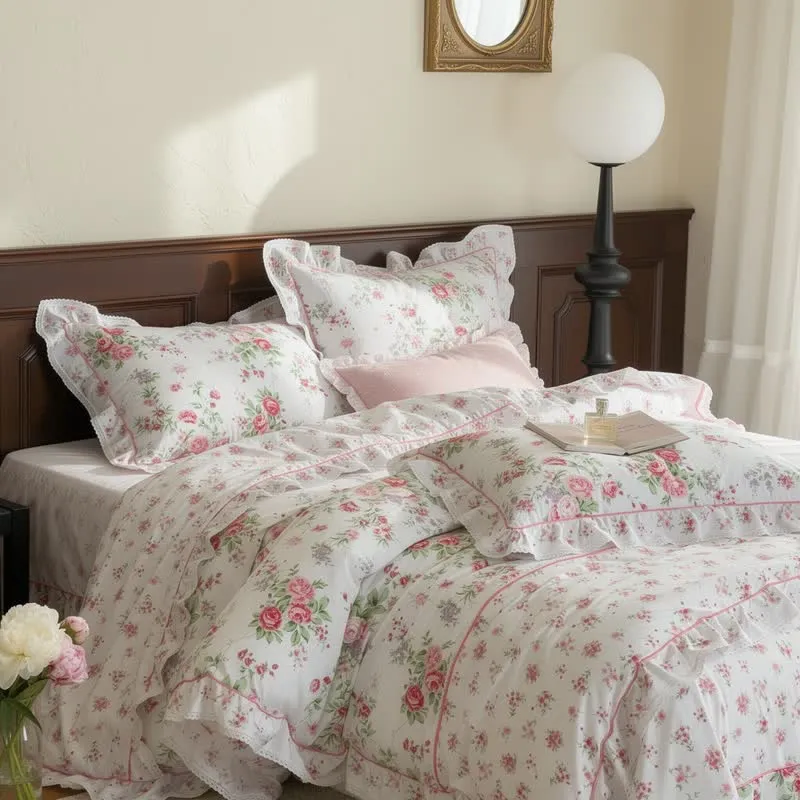 Set di biancheria da letto romantico con volant a rose