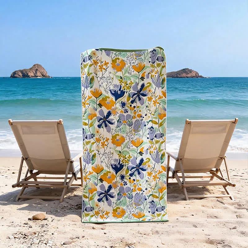 Telo mare e bagno in mussola a 4 strati con motivo floreale botanico