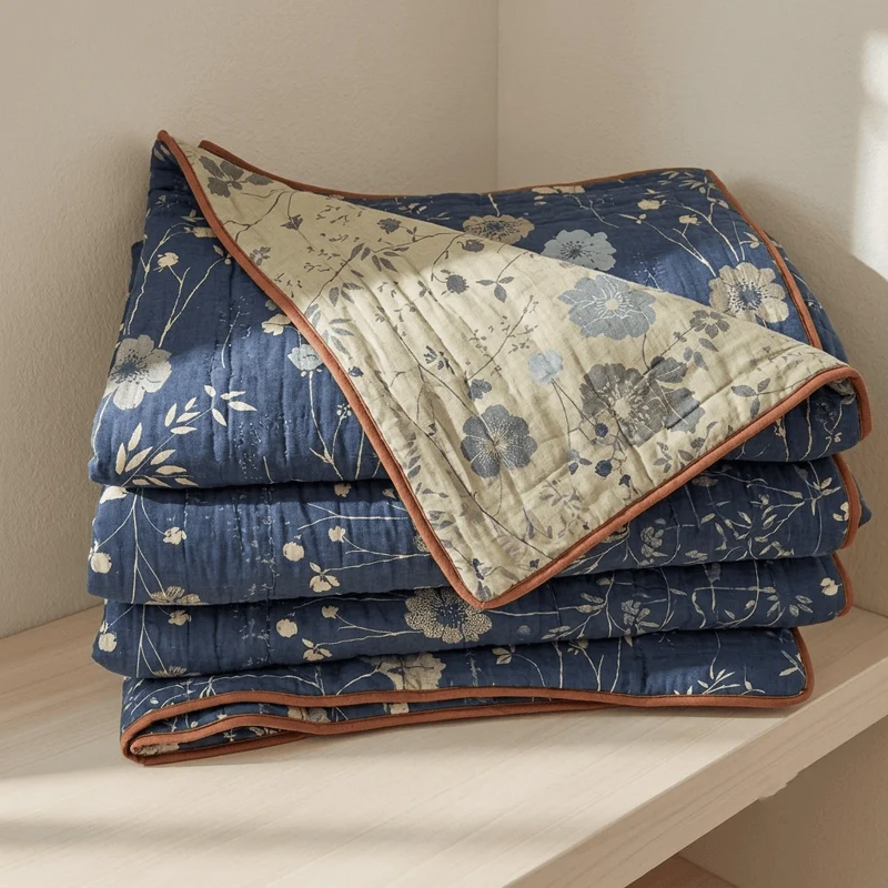 Trapunta reversibile blu a fantasia floreale in stile cottage
