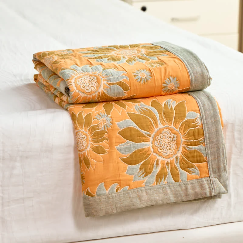 Coperta vintage in cotone con girasoli arancioni