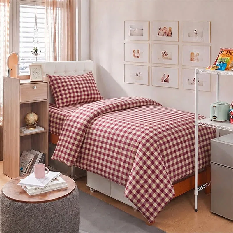 Set di biancheria da letto Singolo XL a quadretti rossi per dormitorio
