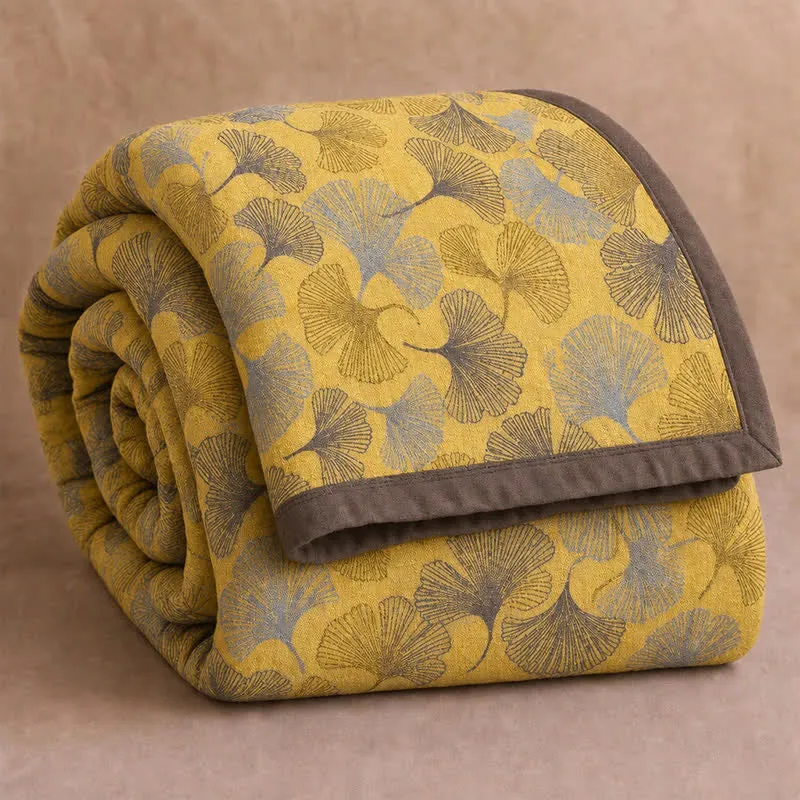 Coperta in cotone a trama grossa con ginkgo dorato