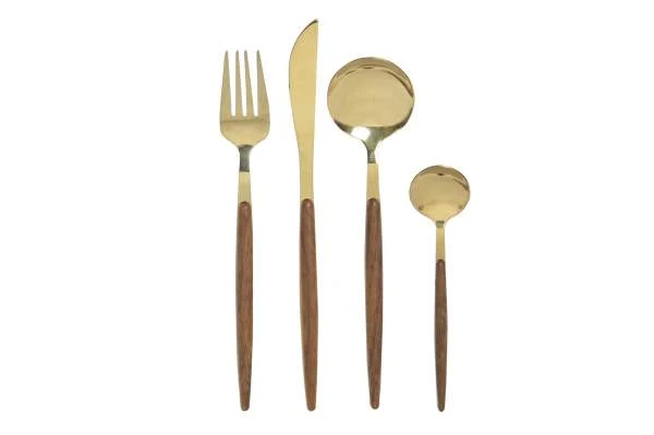 Set da 16 posate in acciaio inossidabile dorate con manico in legno di Item International