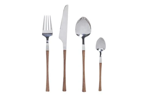 Set da 16 posate (per 4 persone) in acciaio inox argento con manico in legno di Item International
