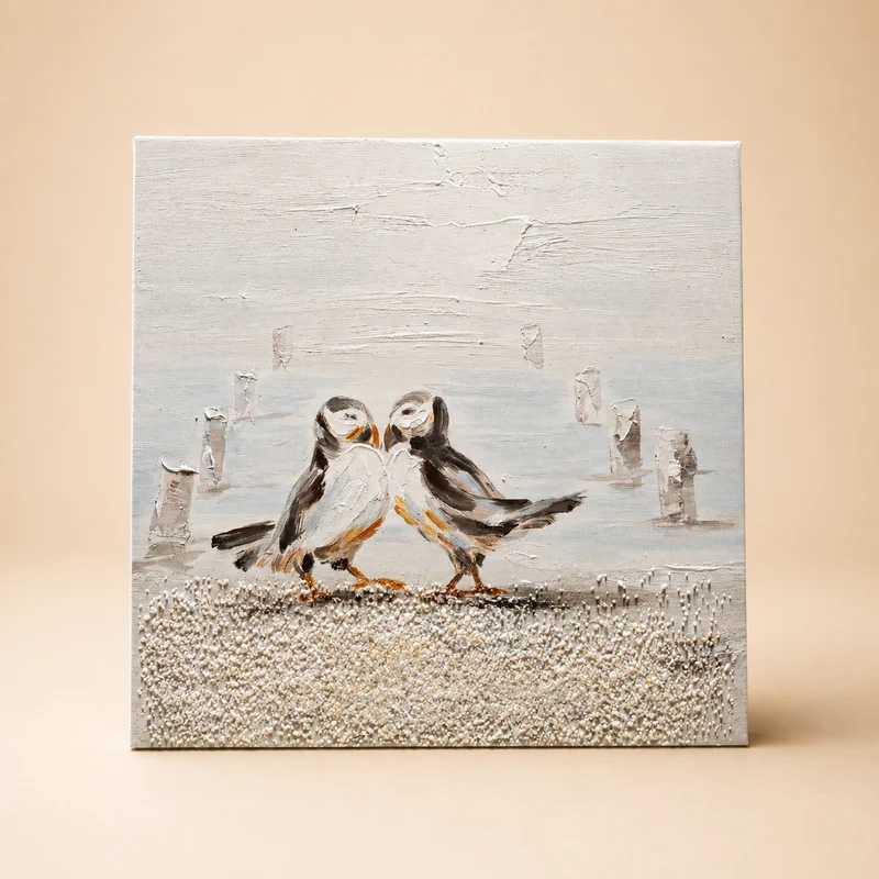 Dipinto a Mano con Pulcinelle di Mare – 30 x 30 cm