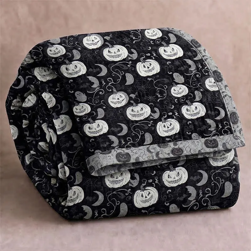 Coperta reversibile in cotone con motivo zucca e fantasma di Halloween