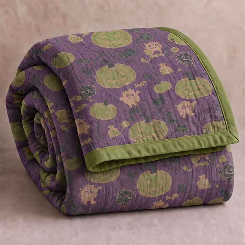 Coperta reversibile in cotone con motivo mostro di Halloween