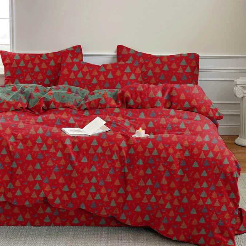 Set di biancheria da letto in cotone con motivo albero di Natale.