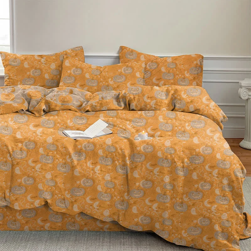 Set di biancheria da letto in cotone con zucche e luna di Halloween