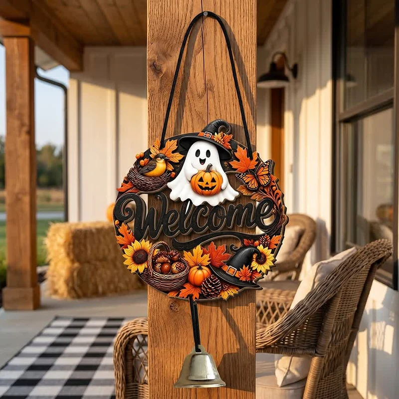 Cartello di benvenuto gotico in legno per Halloween.