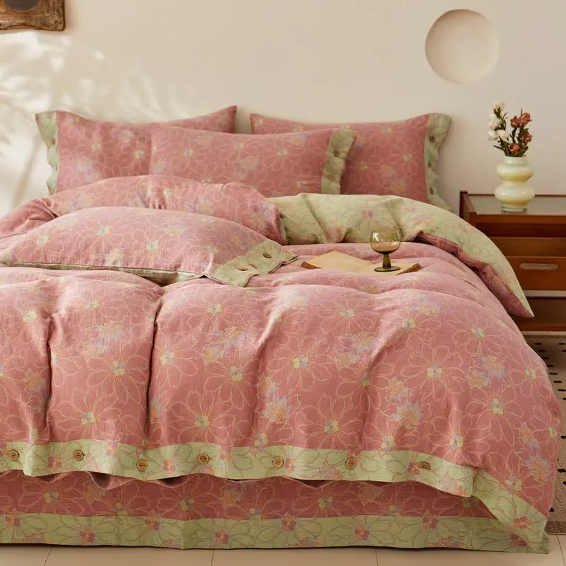 Biancheria da letto in garza di cotone jacquard floreale fresco
