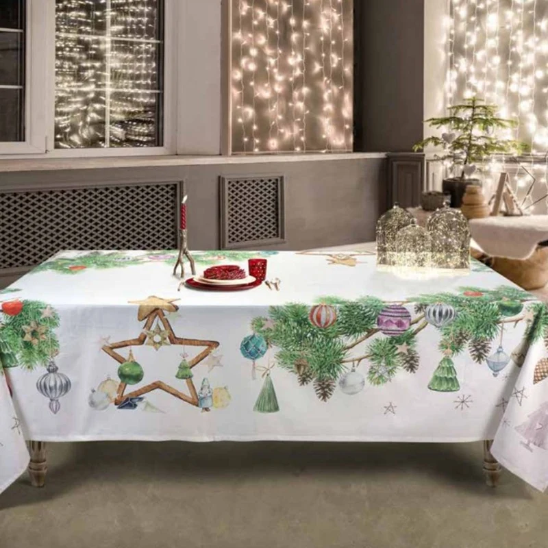 Tovaglia da tavolo natalizia Toile Addobbi 6 posti in cotone di Piazza Pitti Firenze